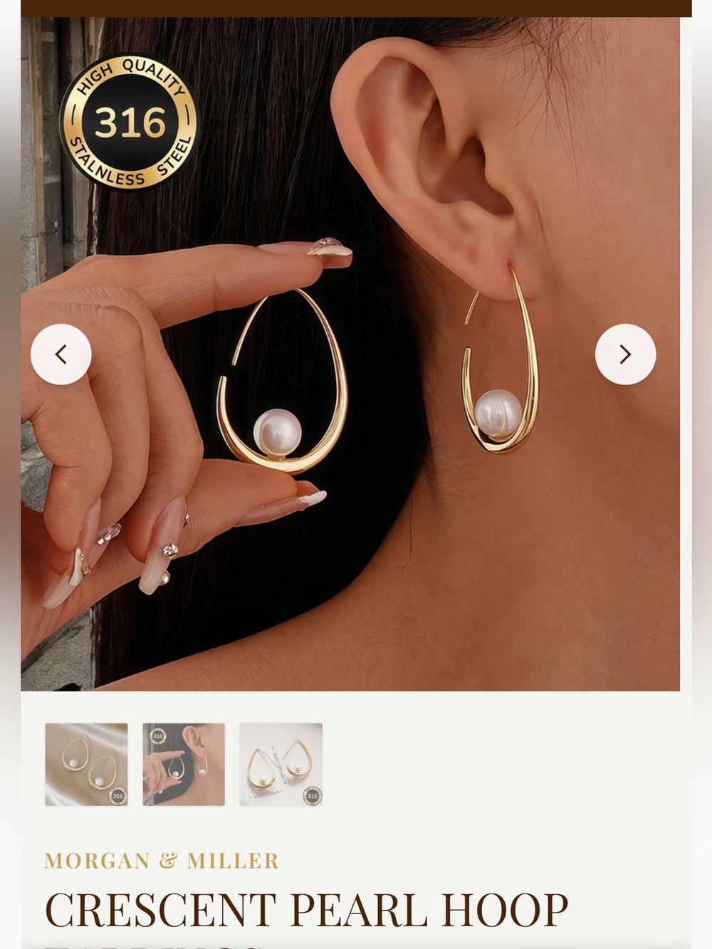 NWT Morgan & Miller “Crescent Pearl Hoop” earrings